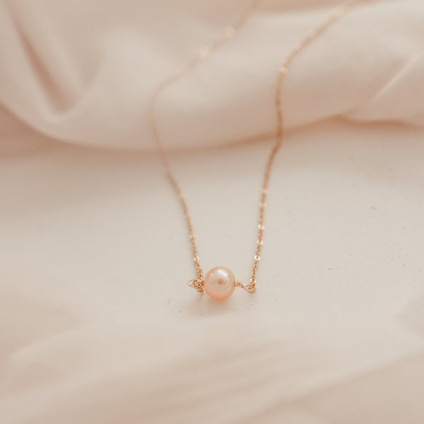 thin necklace pearl peach ivory delicate chain dainty goldfill sterling silver