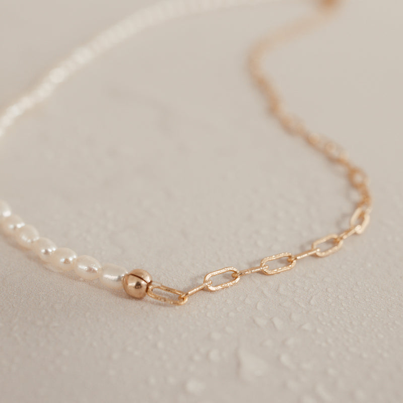 Aqua • Pearl & Link Necklace
