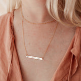 long skinny bar necklace rose goldfill sterling silver goldfill name date wedding gift initials roman numerals childrens name tiny symbols