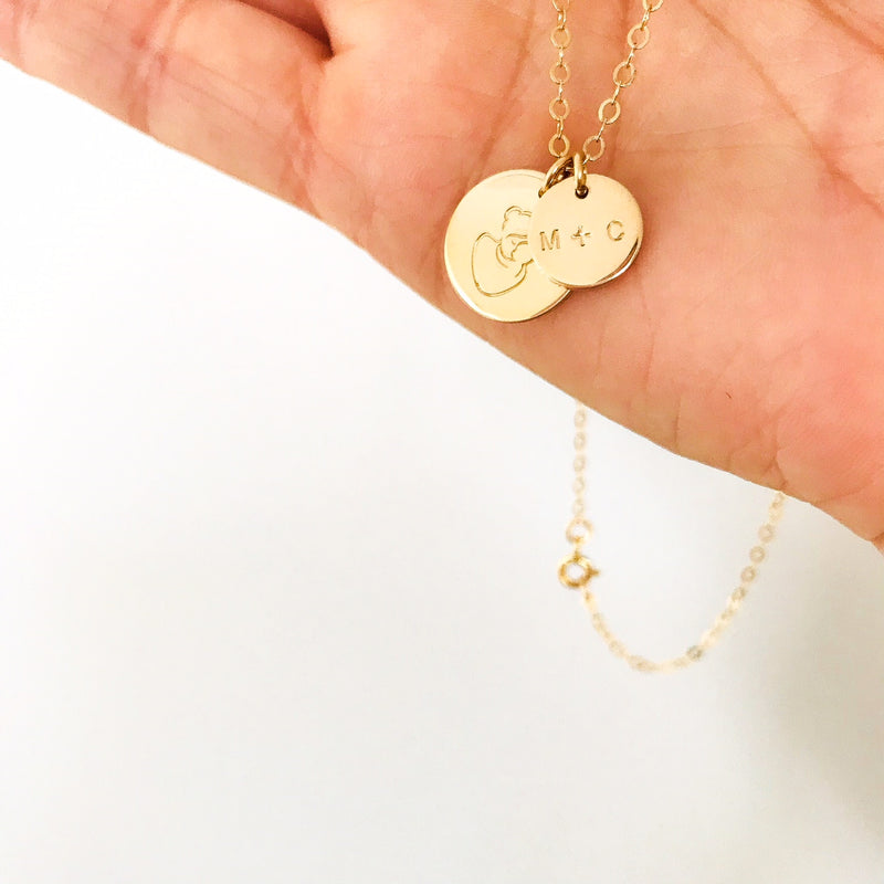 medium round pendant mumma bear symbol mum and child goldfill sterling silver rose goldfill dainty delicate meaningful symbol children