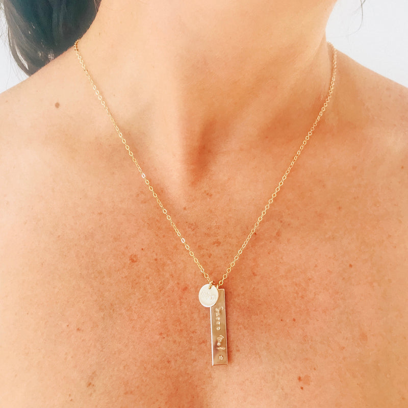 Bella • Short Hanging Bar & Small Pendant Necklace