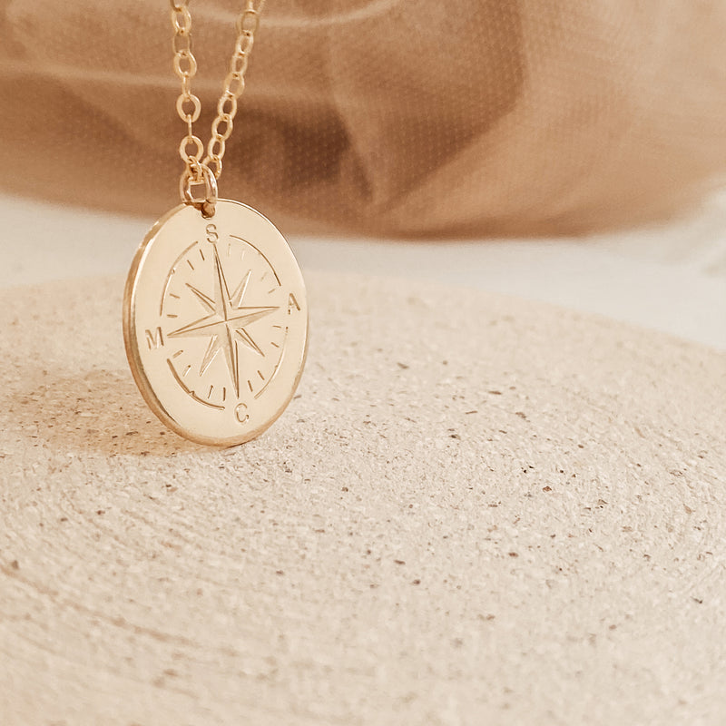 Mini Gold Compass Pendant Necklace - Men's Gold Necklace | Twistedpendant