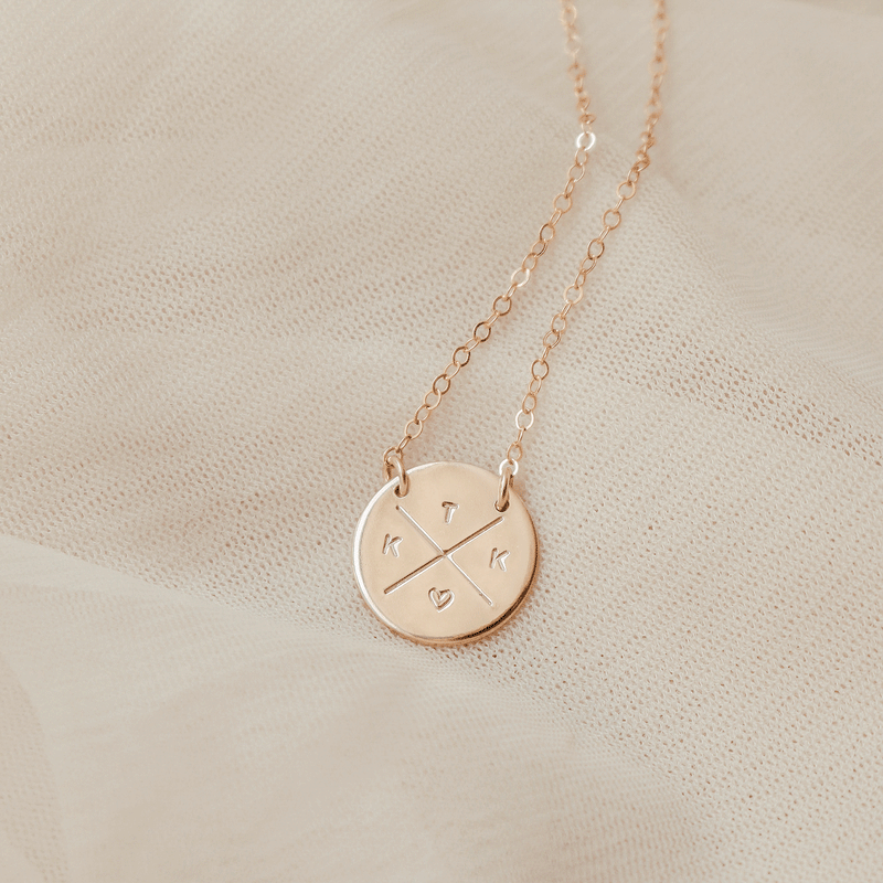 cross my heart initial necklace goldfill sterling silver rose goldfill large circle pendant four tiny initial symbol necklace
