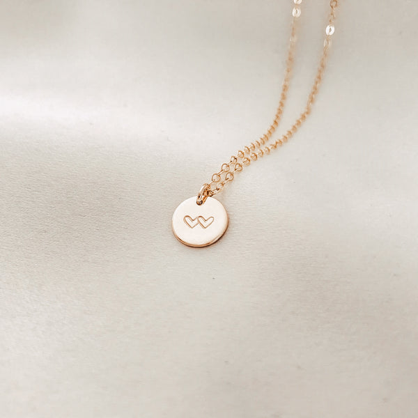 double heart symbol two heart lovers couple necklace goldfill sterling silver rose goldfill delicate meaningful necklace small pendant