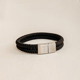 mens double cord bracelet dad tiny initials symbols stainless steel clasp black