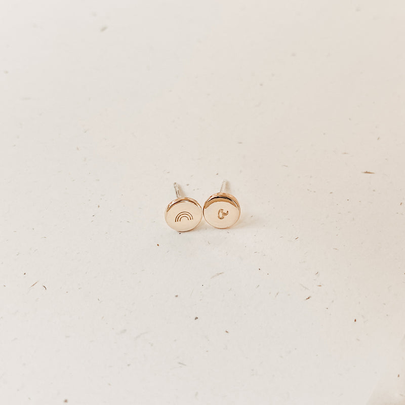tiny pendant earring initial stud symbol goldfill sterling silver rose goldfill delicate dainty child mini