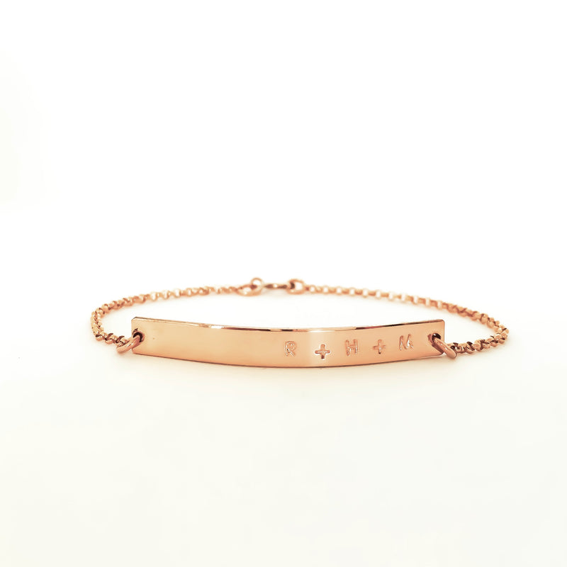 long skinny bar bracelet rose goldfill sterling silver goldfill name date wedding gift initials roman numerals childrens name