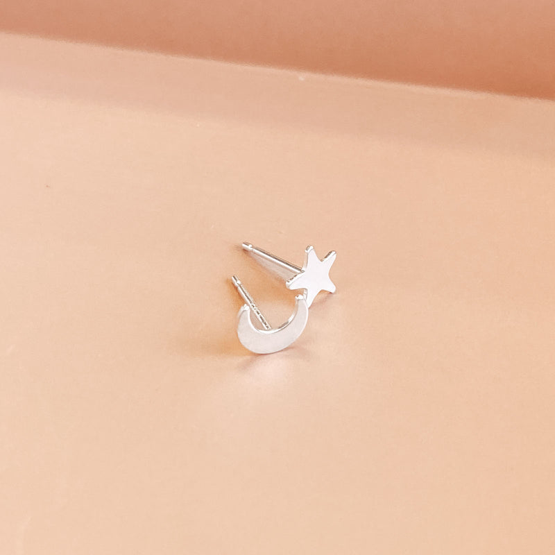 Moon and Star • Small Stud Earrings