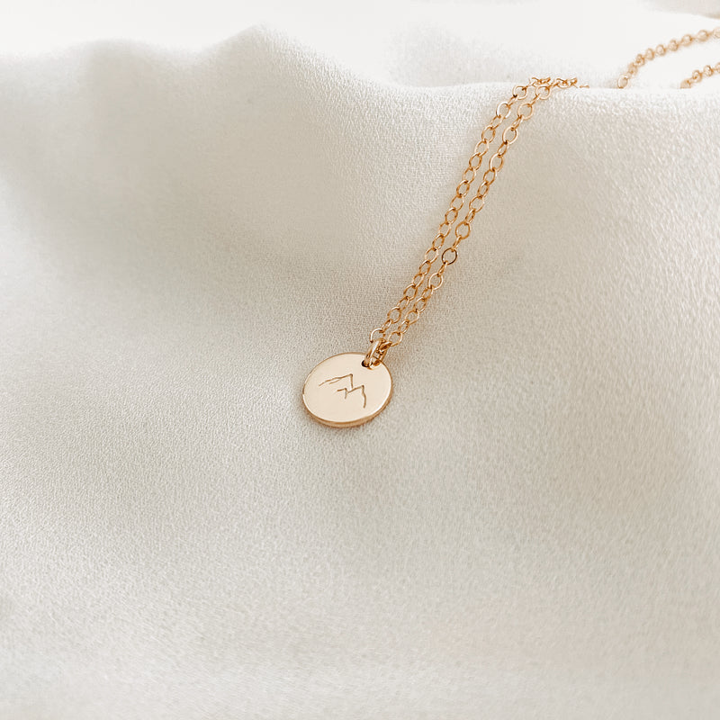 mountain symbol necklace goldfill sterling silver rose goldfill delicate meaningful necklace small pendant