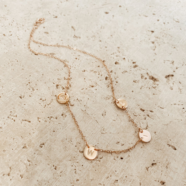 small pendant necklace dainty delicate sterling silver rose goldfill multiple pendant small initial small symbol asymmetrical pendant necklace uneven spacing