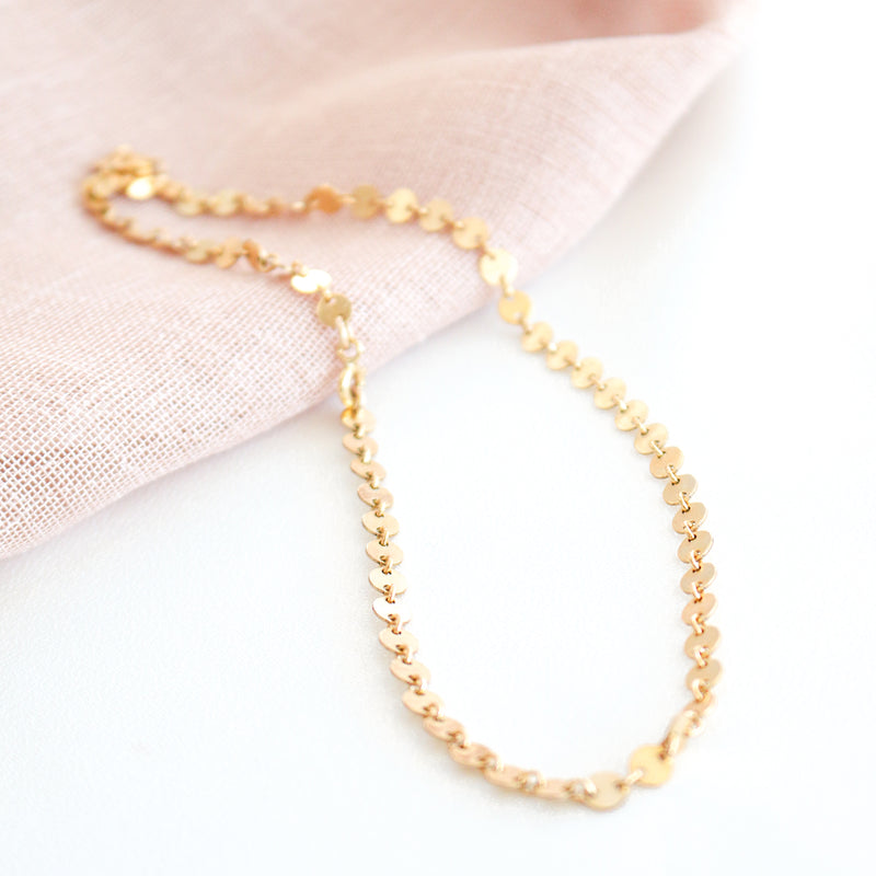 chain multiple tiny flat disc choker goldfill rose goldfill sterling silver delicate layered