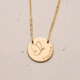 butterfly stamp necklace curved text  initials name goldfill sterling silver rose goldfill large fixed pendant