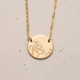 fiori poppy necklace flower stamp curved text  initials name goldfill sterling silver rose goldfill large fixed pendant