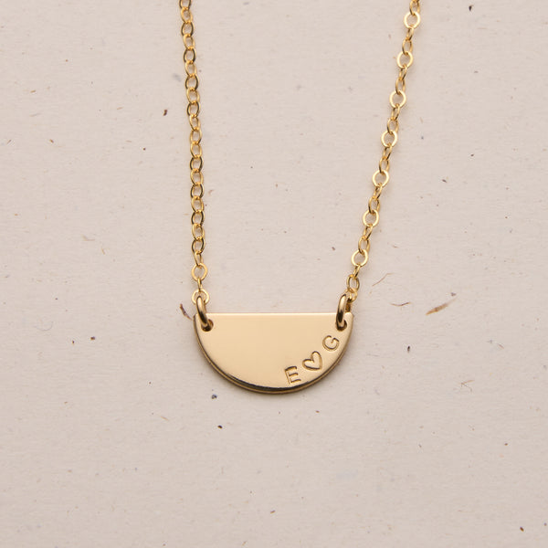 half circle large pendant curved text tine neat font goldfill sterling silver rose goldfill dainty delicate meaningful 
