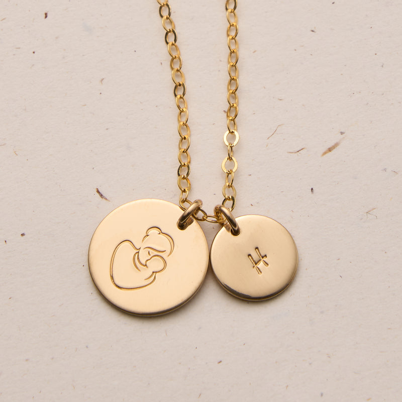 medium round pendant mumma bear symbol mum and child goldfill sterling silver rose goldfill dainty delicate meaningful symbol children 