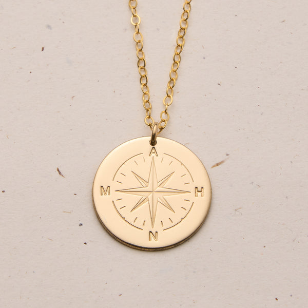 compass stamp necklace initials tiny symbols goldfill sterling silver rose goldfill extra large pendant meaningful children distance travel love special