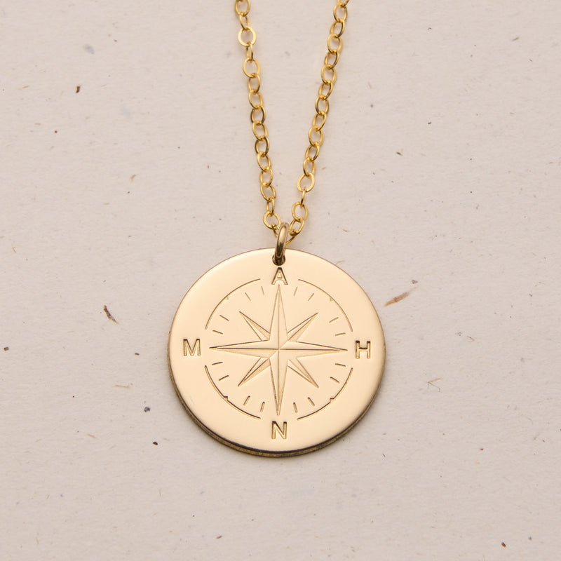 Men's Engravable Compass Disc Pendant in Sterling Silver (1-4 Lines) |  Peoples Jewellers