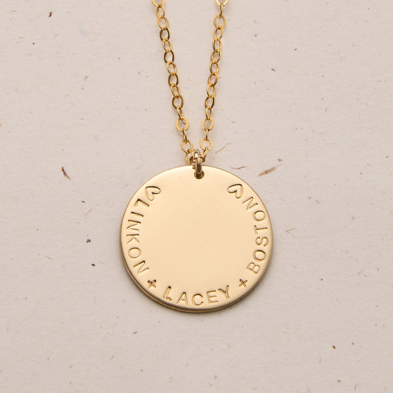 extra large pendant curved centred text tiny neat sweet script font goldfill sterling silver rose goldfill dainty delicate meaningfull dates children names roman numerals 