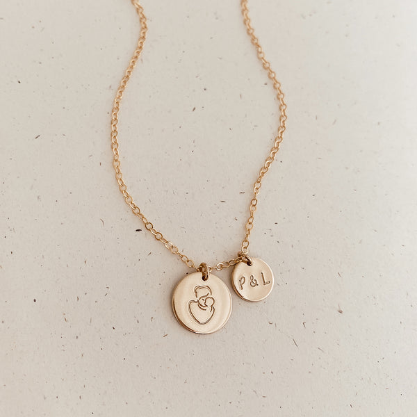 medium round pendant mumma bear symbol mum and child goldfill sterling silver rose goldfill dainty delicate meaningful symbol children