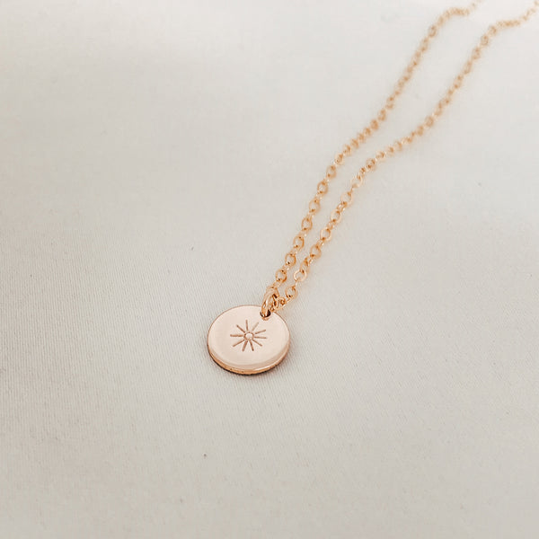 sun symbol necklace goldfill sterling silver rose goldfill delicate meaningful necklace small pendant sunny happy bright happy