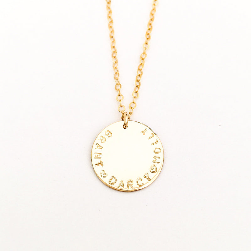 edie large pendant with curved writing hand stamped jewellery australia