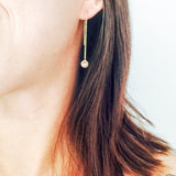 Esther thread through earrings, personalised Jewellery Australia on model